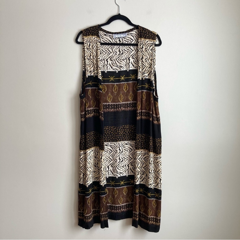 Vintage Jessica Howard Animal Safari Print Vest Duster Open Front Cardigan